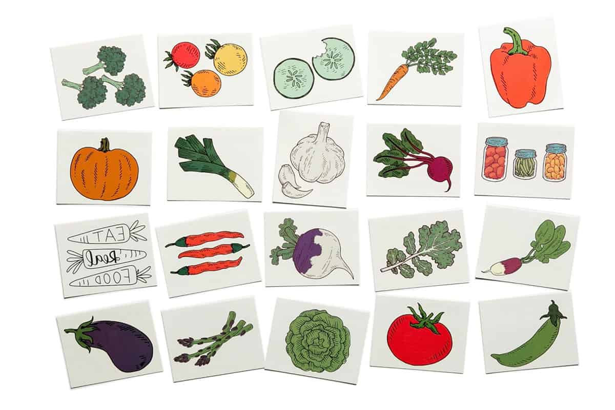 temporary tatoos in veggies.