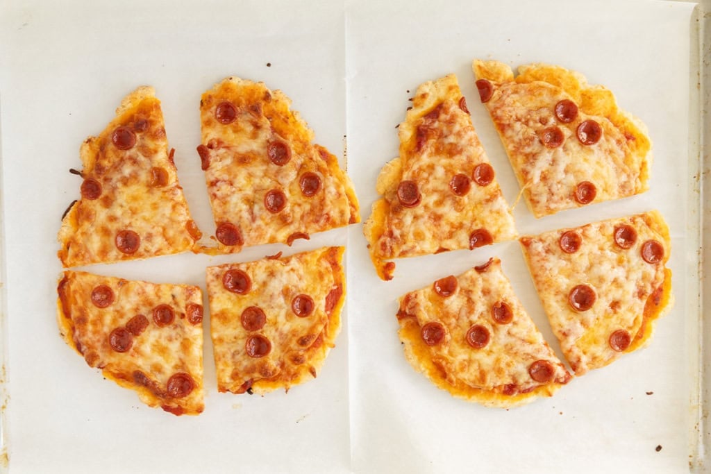 Cottage cheese pizzas cut into slices.