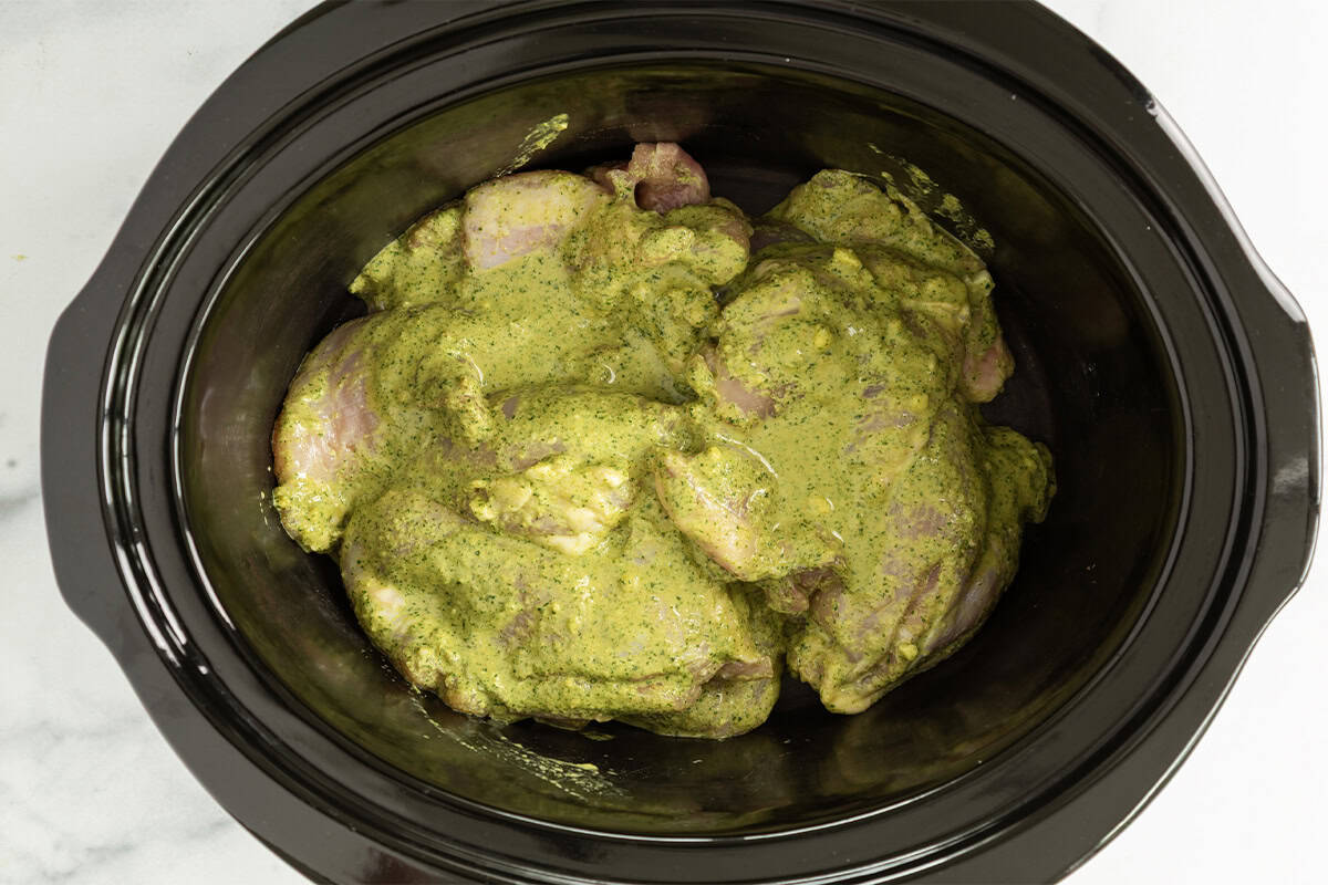 Cilantro chicken in crockpot.