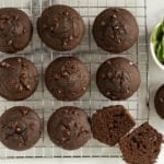 Healthy chocolate muffins on cooling rack.