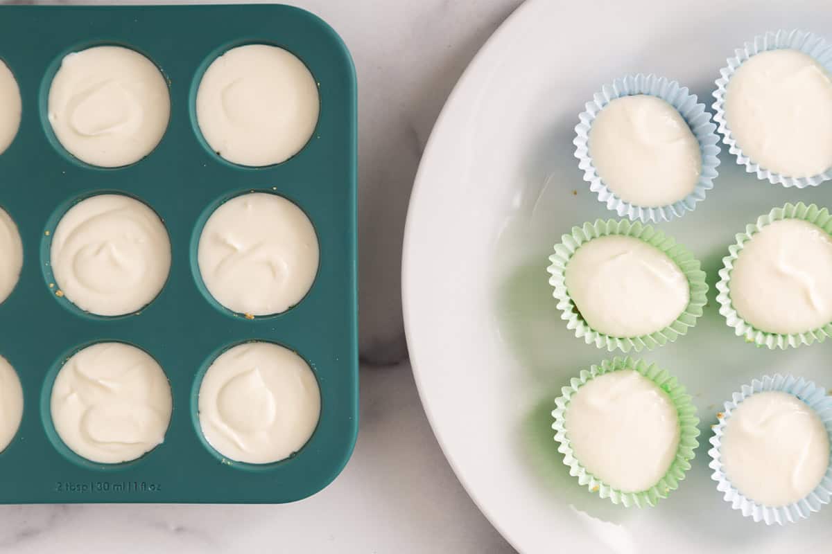 no bake cheesecake bites in molds.