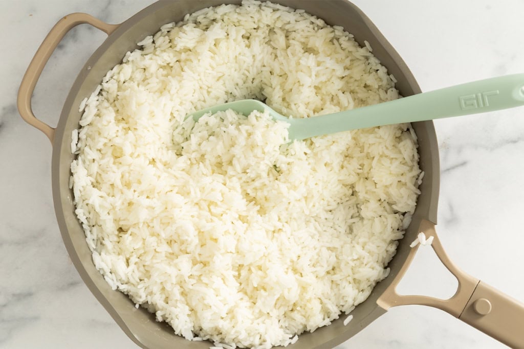 Rice in pot for rice balls.