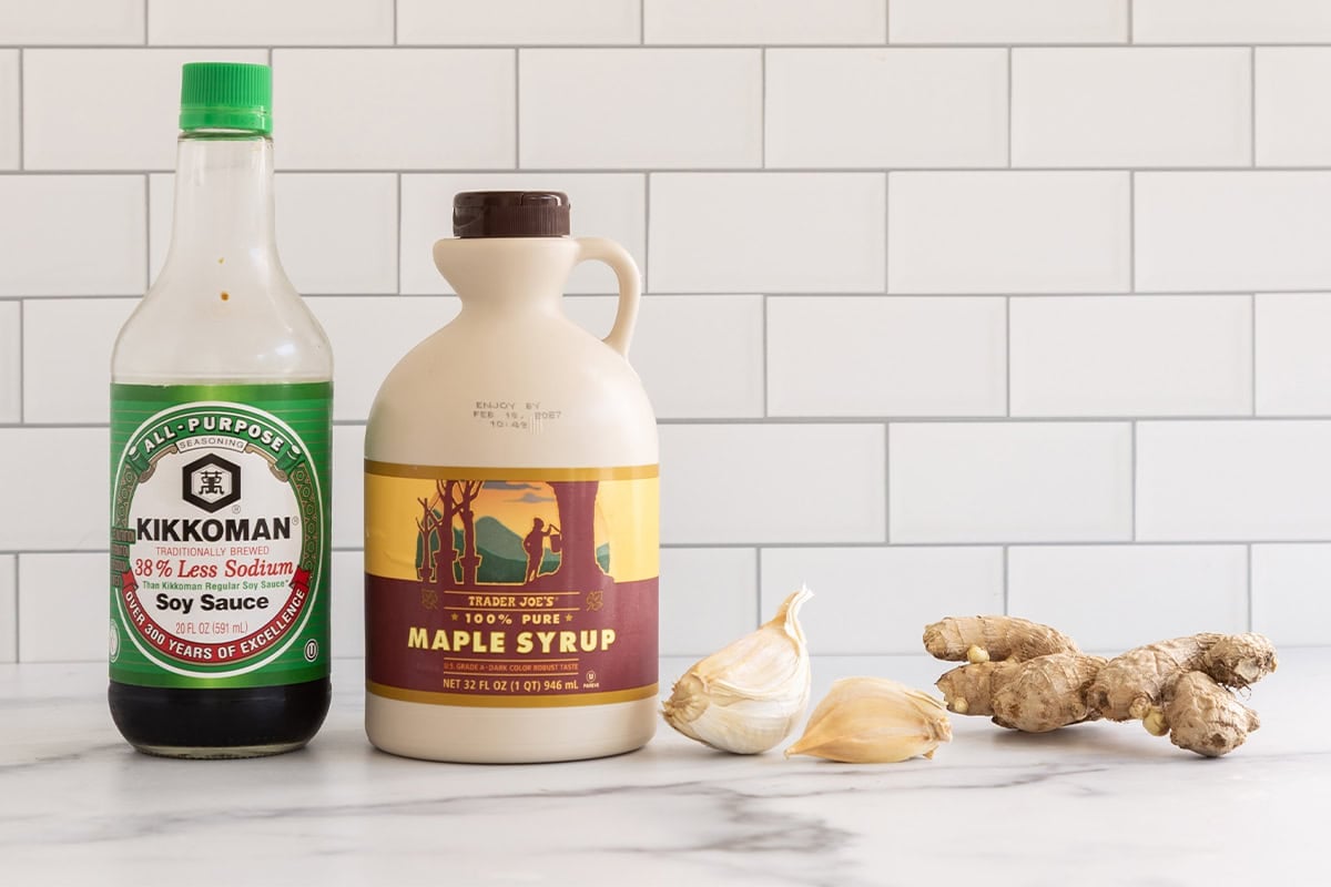 Ingredients for teriyaki sauce on countertop.
