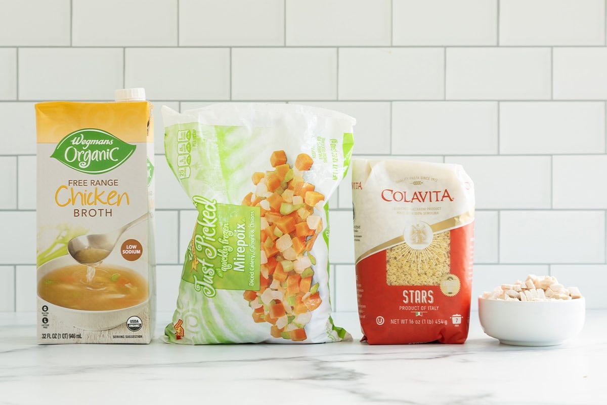 Ingredients for baby soup on countertop.