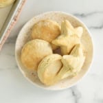 White plate of biscuits.