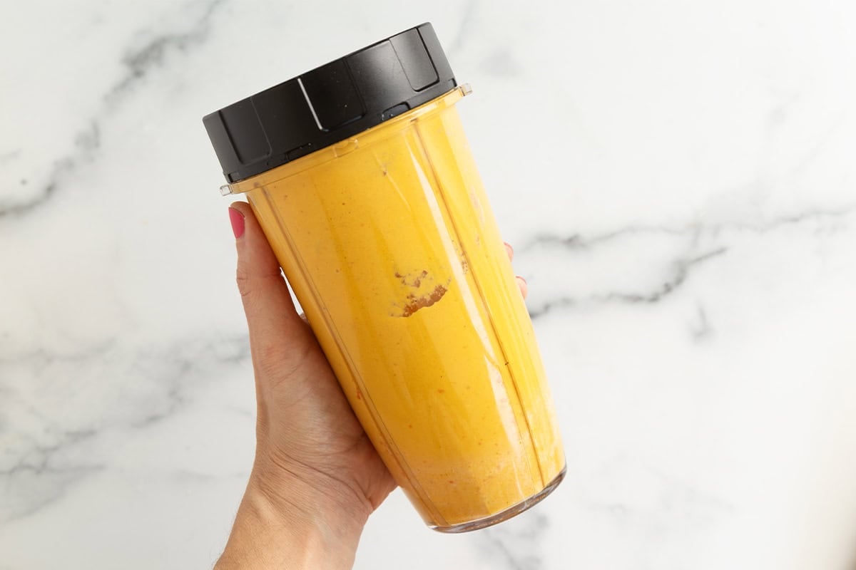 Carrot pasta sauce in blender.