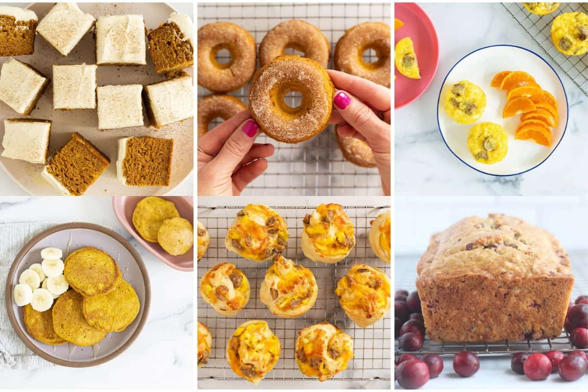 Thanksgiving Breakfast Recipes in grid of images. 