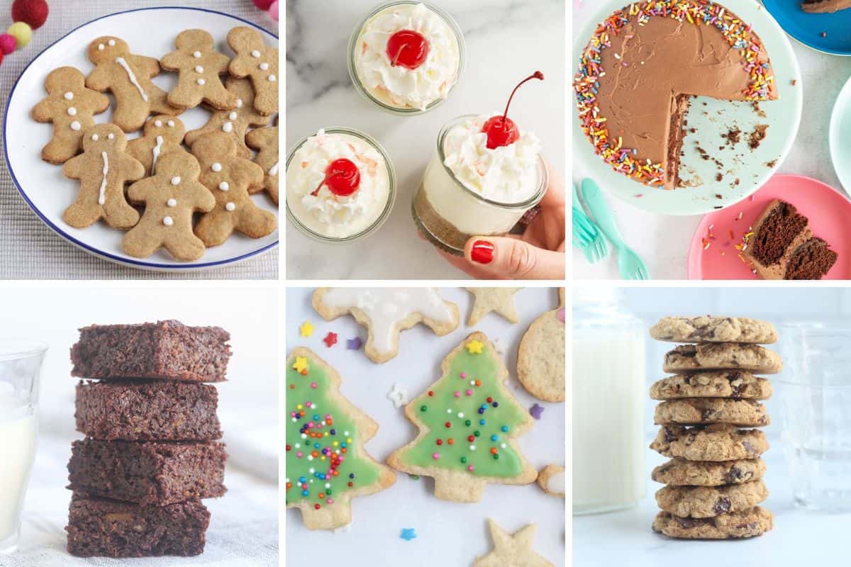 christmas desserts for kids in grid of 6.