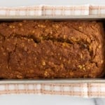 Pumpkin oatmeal bread in baking pan.