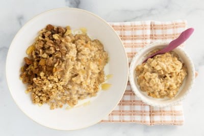 Sweet potato oatmeal in two white bowls.