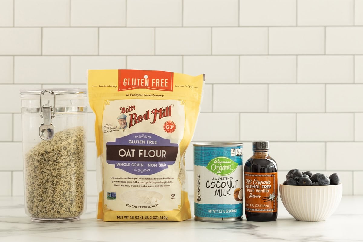 Ingredients for coconut overnight oats on countertop.