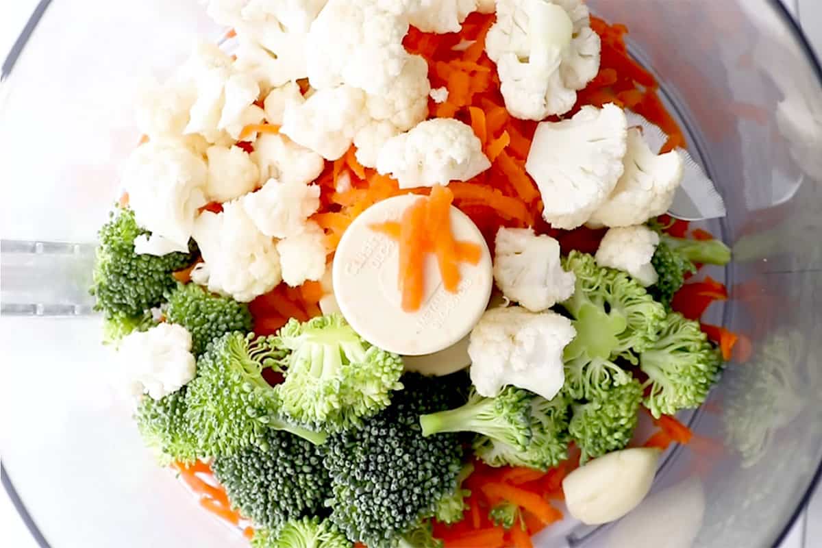 Veggies in food processor for veggie nuggets. 