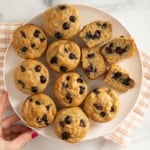 Blueberry Cottage Cheese Muffins on white plate.