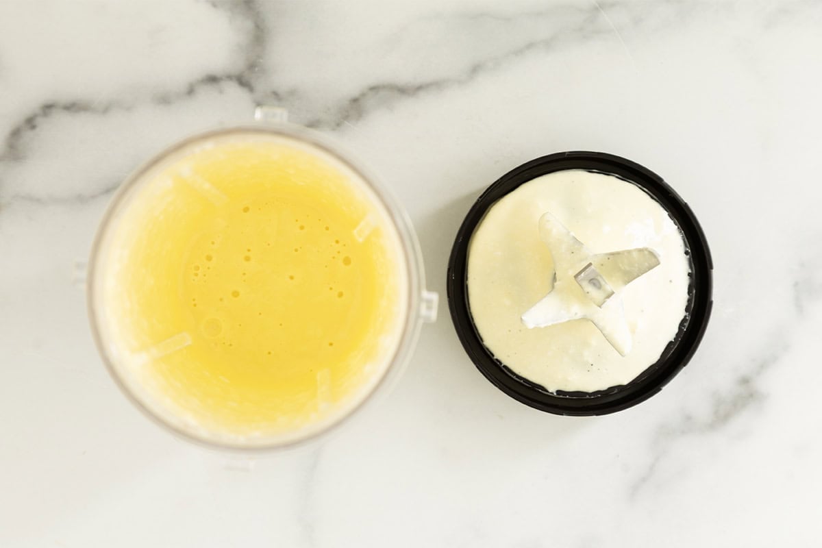 Cottage cheese in blender for cottage cheese waffles.