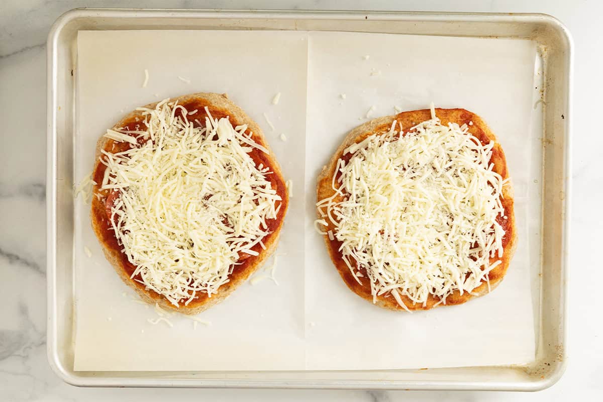 prebaked easy pizza crust topped with cheese.