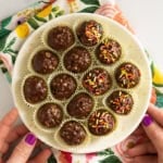 Rice crispy balls on white plate.
