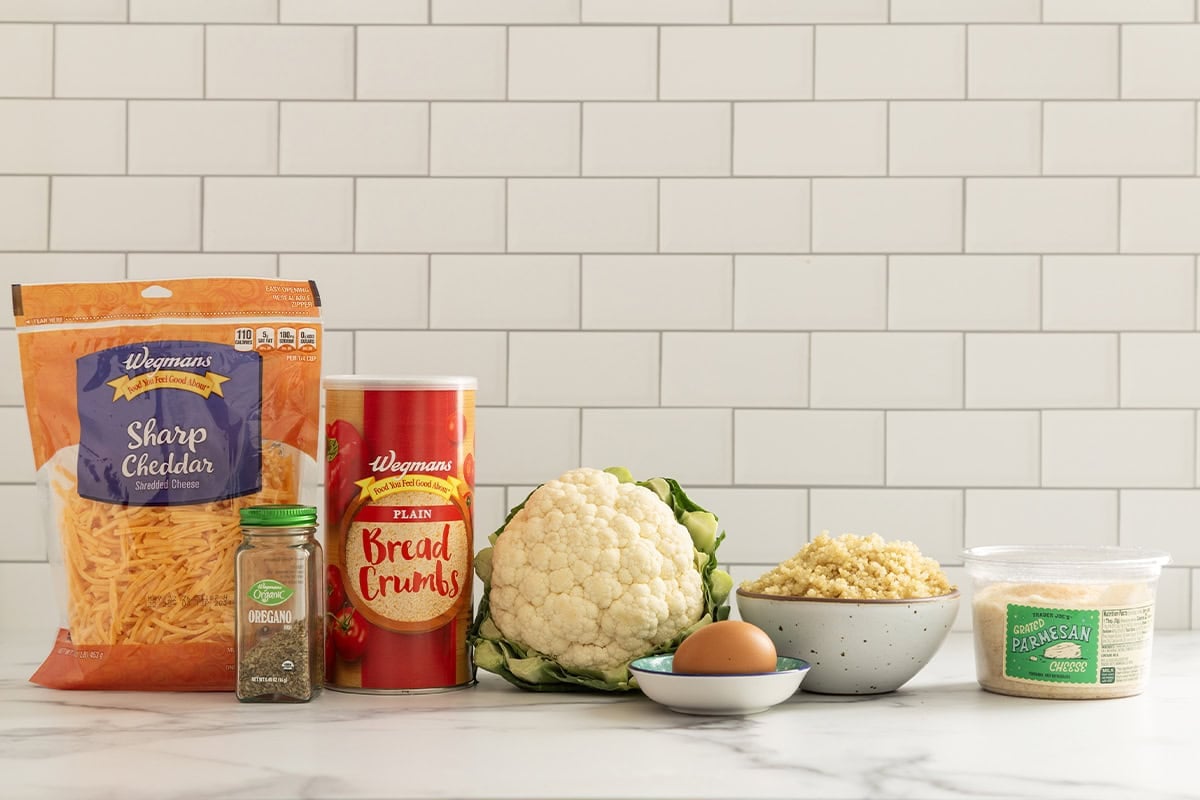 Ingredients for quinoa bites on countertop.