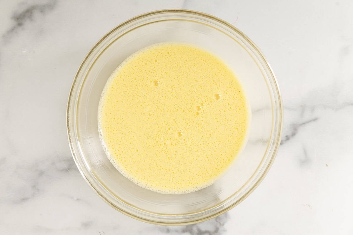 eggs in glass bowl for veggie egg bake.