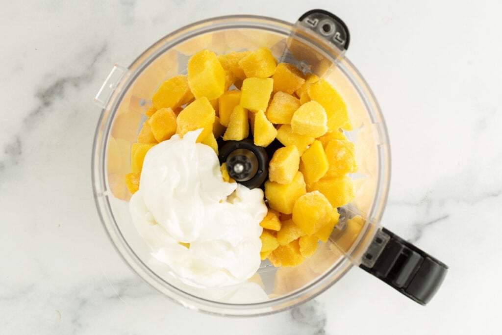 ingredients for baby ice cream in food processor.