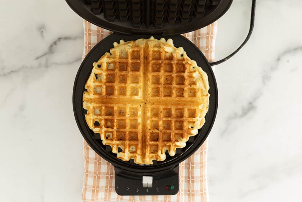 protein waffle in waffle maker.