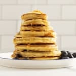 Stack of blueberry banana pancakes.