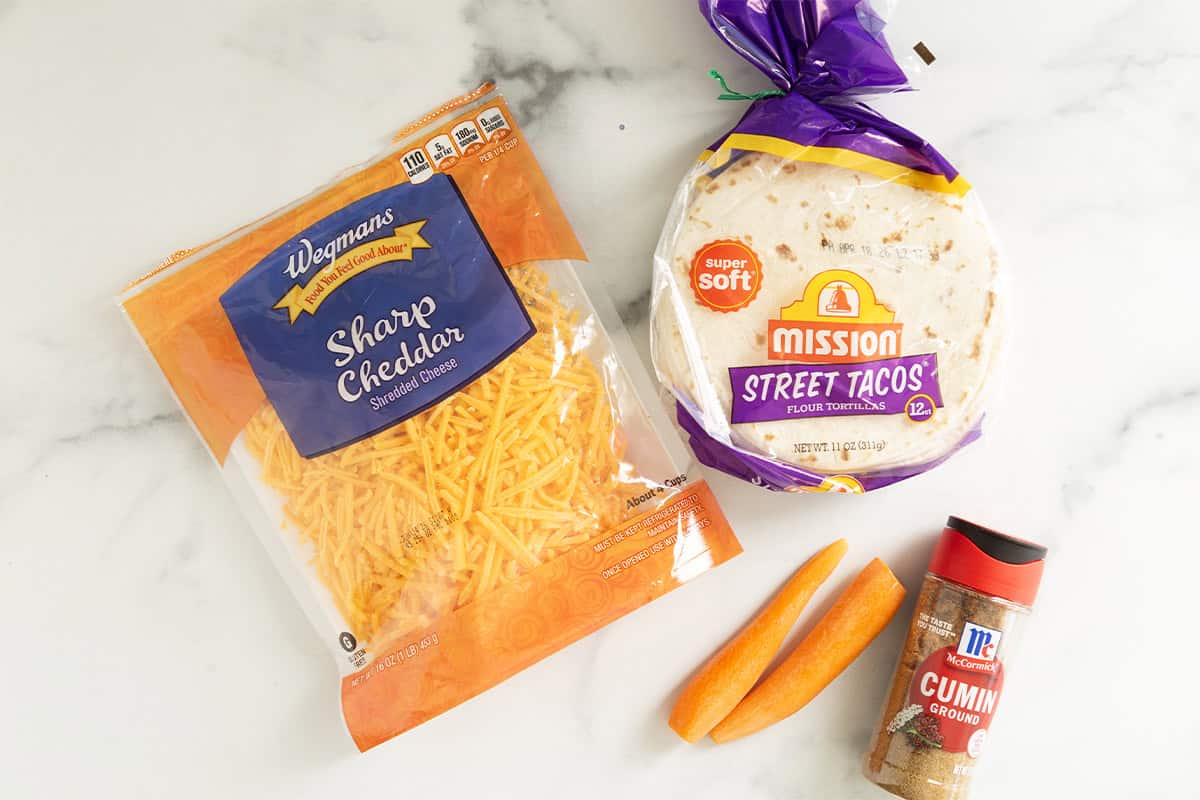 Ingredients for cheese quesadillas on countertop.