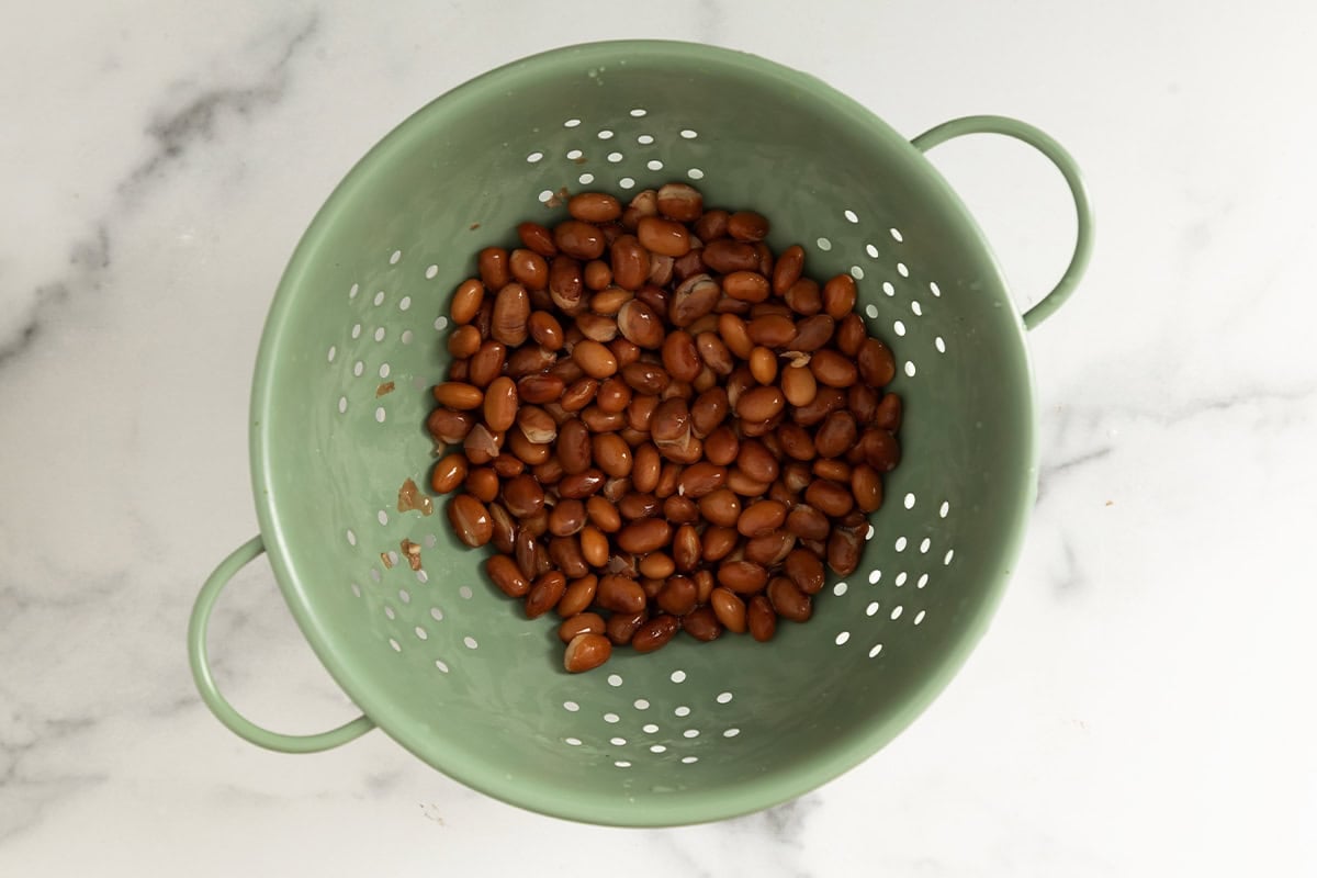 Beans in a colander.