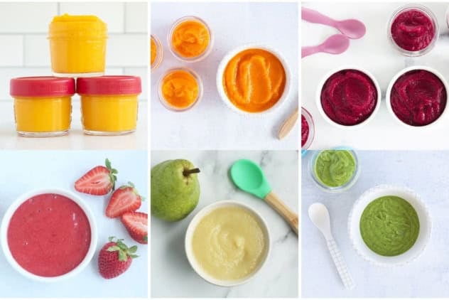 Stage 1 Baby Food List Grid of images