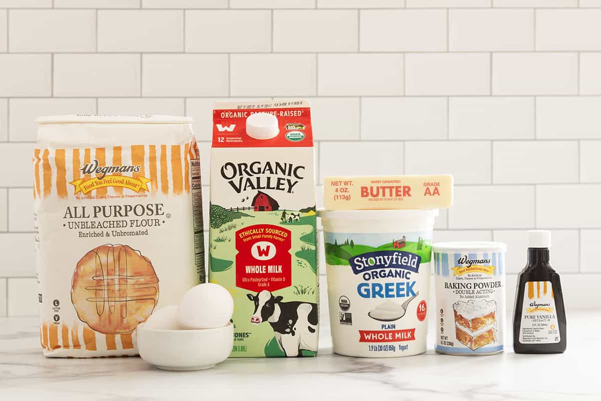 Ingredients for waffle sticks on countertop.