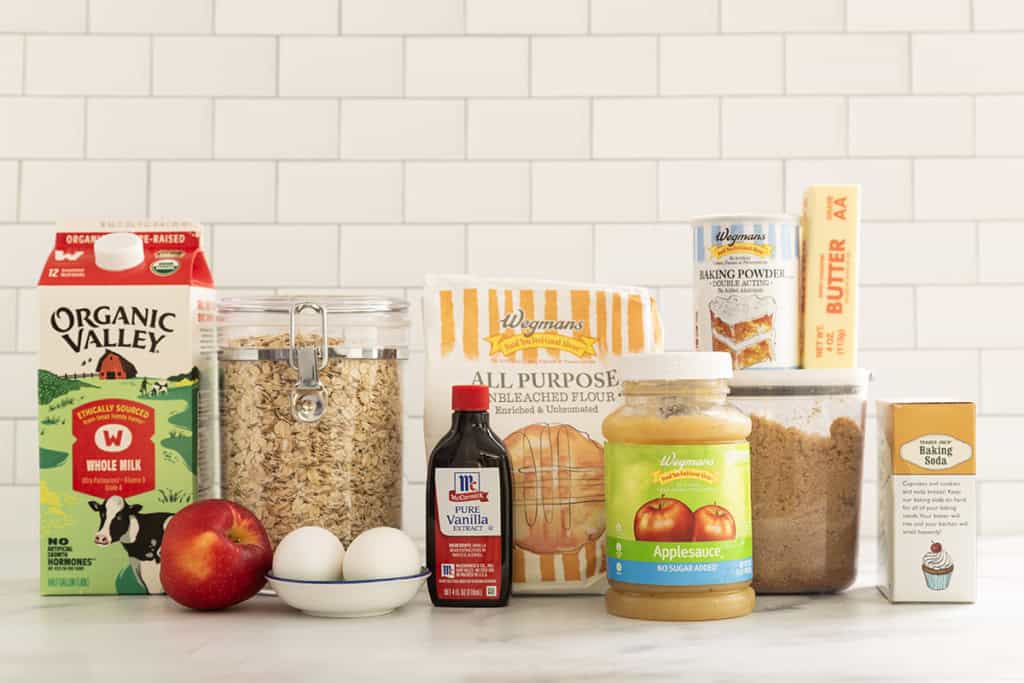 Ingredients for Apple Oatmeal Cake on countertop.