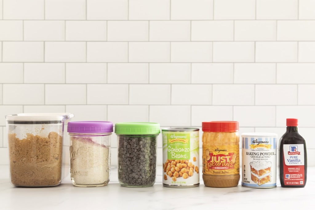 Ingredients for chickpea cookies on countertop.