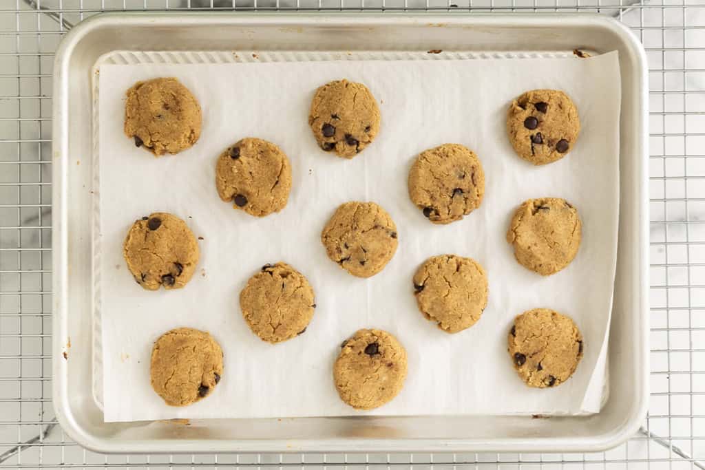 Chickpea cookies on baking sheet.