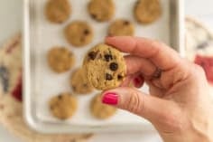 Hands holding one chickpea cookie.