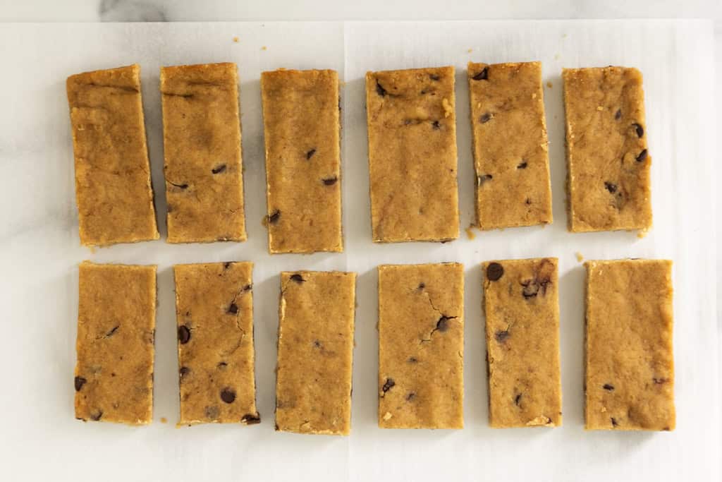 Healthy snack bars on parchment paper.
