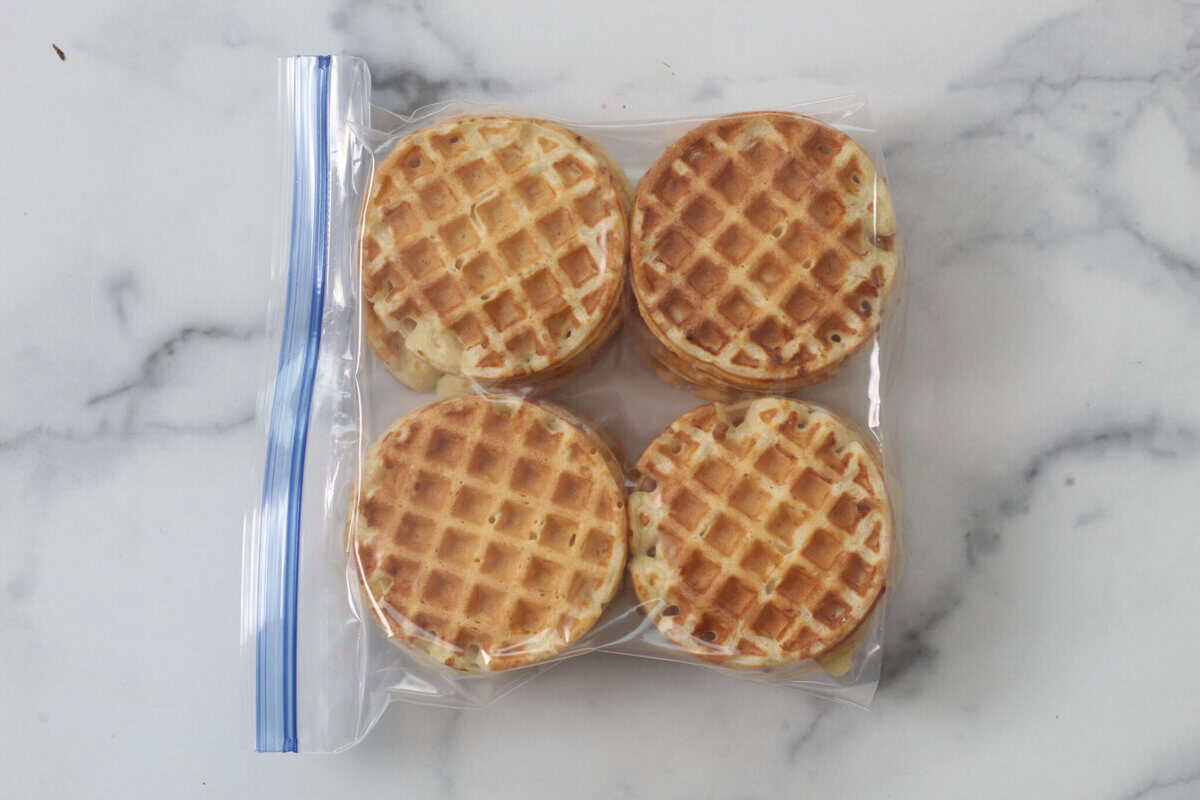 mini waffles in freezer bag.