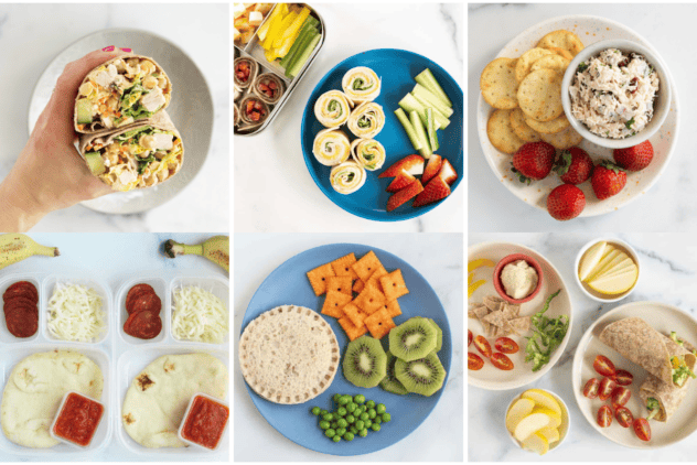 No cook kids lunches in grid of six images.