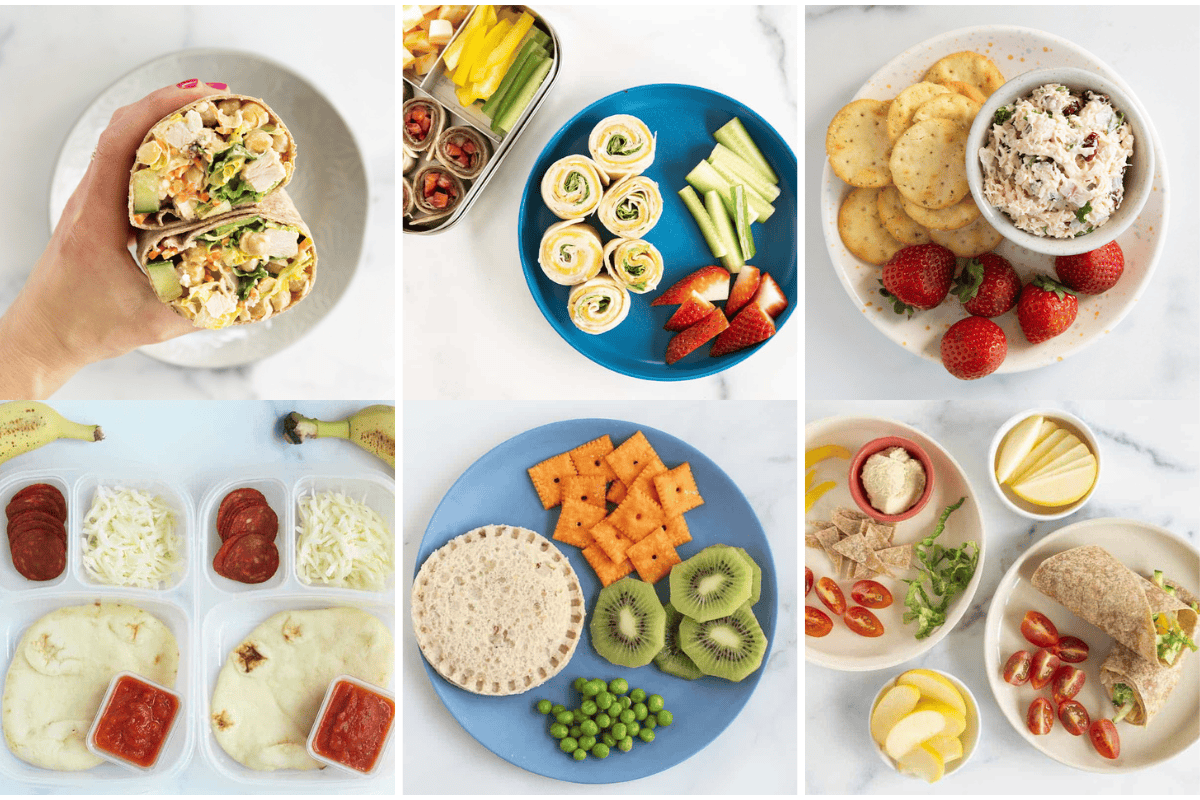 No cook kids lunches in grid of six images.