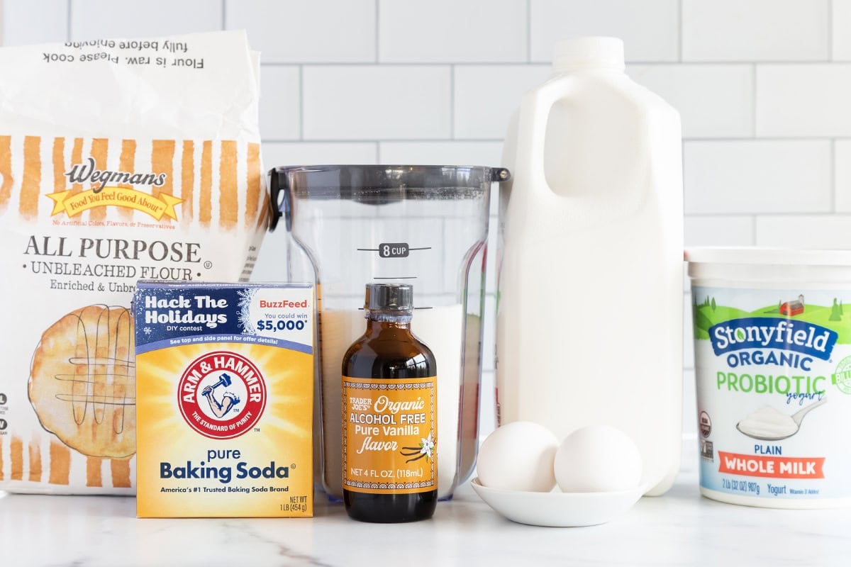 ingredients for mini waffles on counter.
