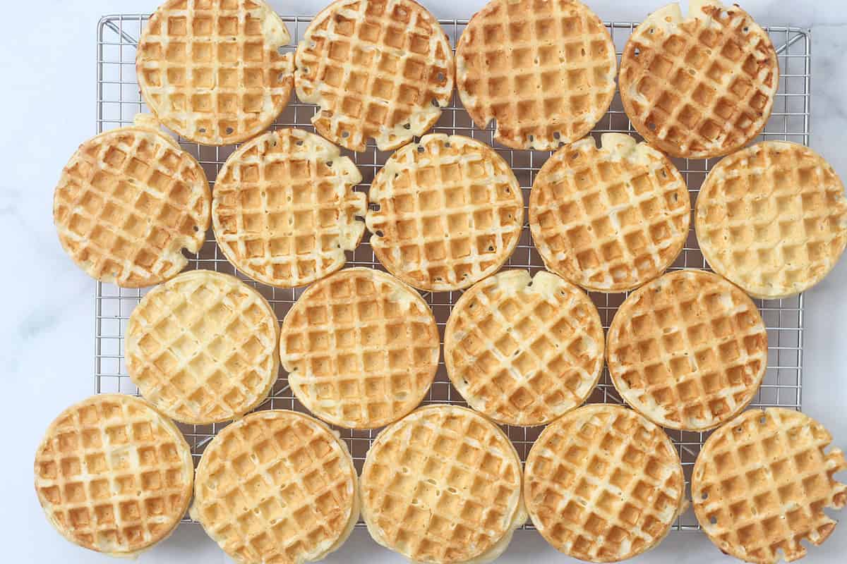 mini waffles on wire rack.