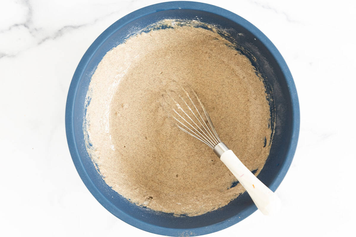 Buckwheat pancake batter mixed in a bowl.