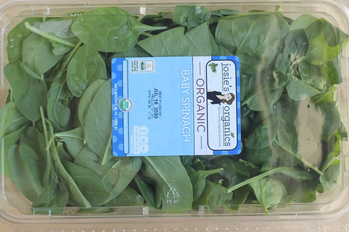 Fresh spinach in its package.