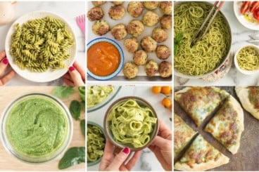 pesto recipes in grid of images.