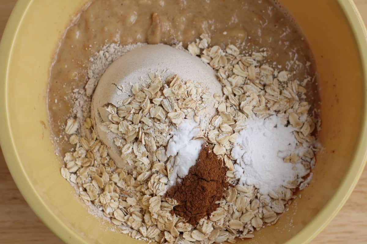 Muffin ingredients in a bowl.