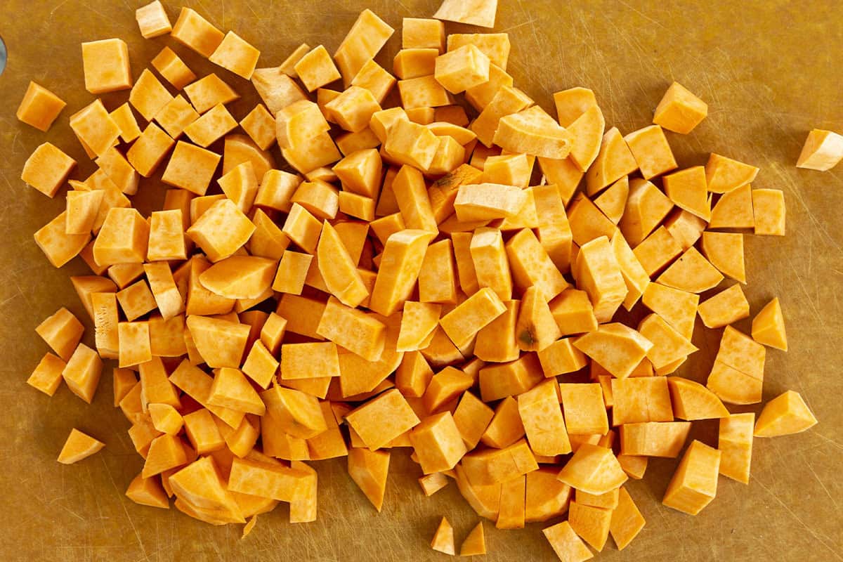 Sweet potatoes steaming in a basket.