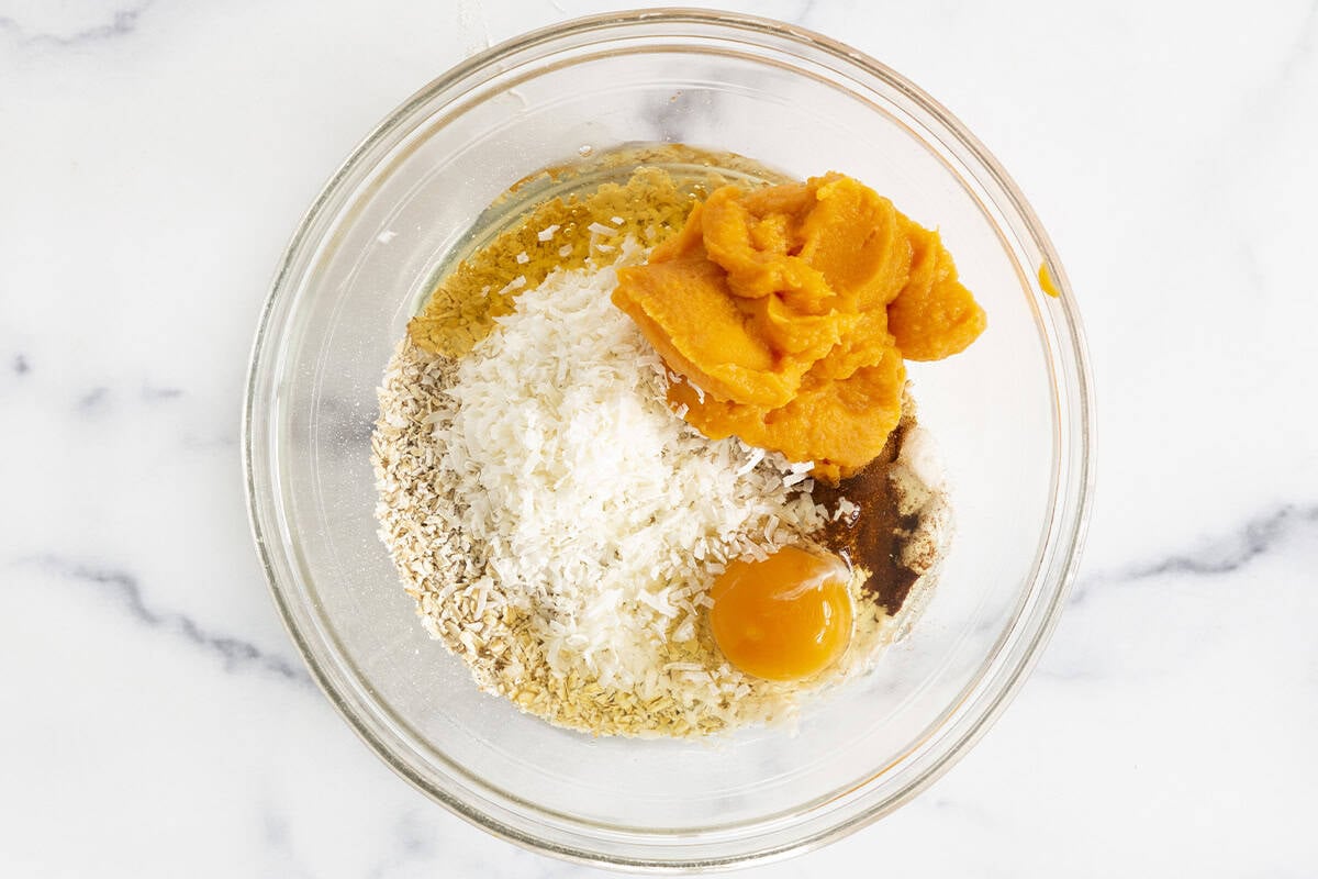 Sweet potato cookie dough mixed in a bowl.