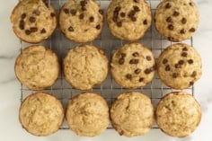 eggless banana muffins on cooling rack.