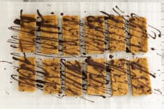 healthy snack bar with chocolate drizzle.