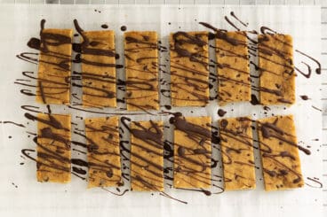 healthy snack bar with chocolate drizzle.