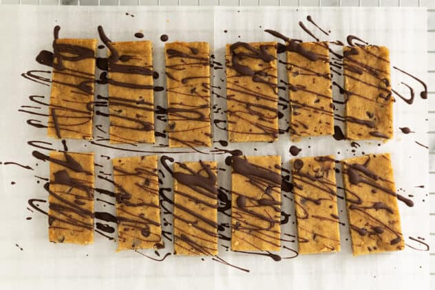 healthy snack bar with chocolate drizzle.